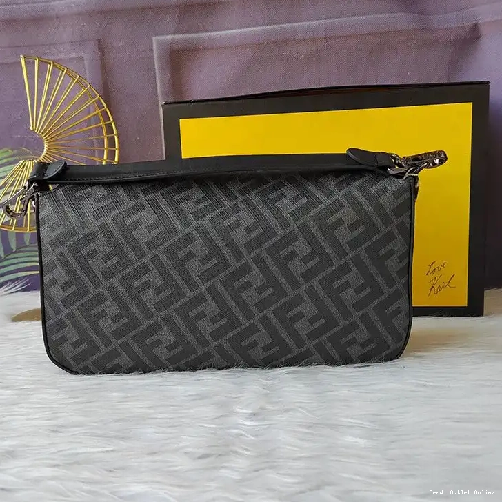 Affordable In Fendi Medium FF Motif Fabric Black Bag Baguette 0511